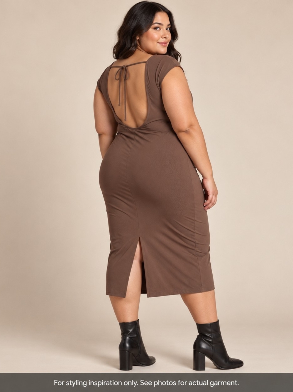 XXL-wild fable- Brown Backless Midi Dress with Tie